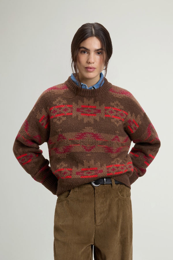 Jersey Woolrich mujer marrón fair isle de mohair