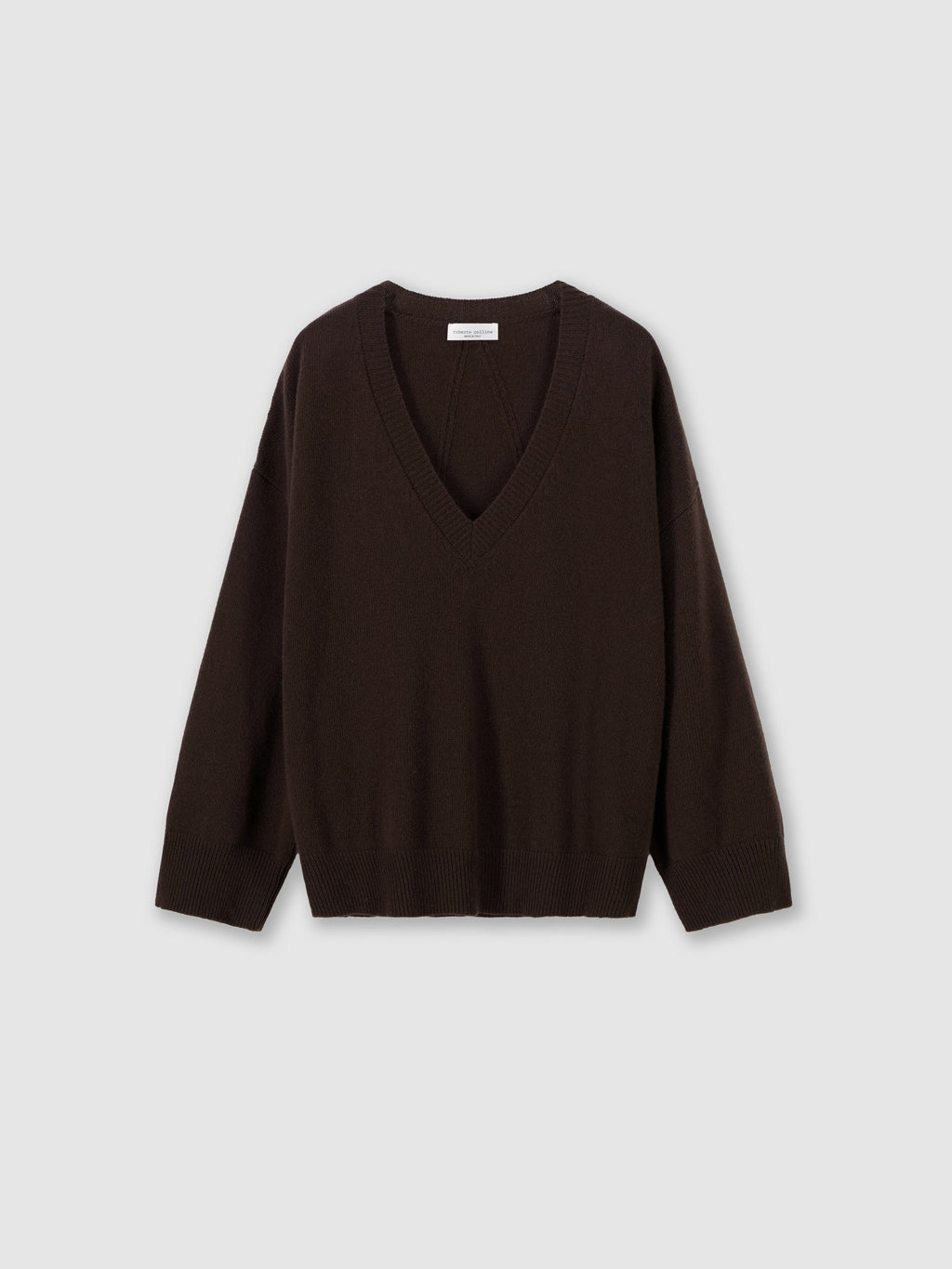 Jersey Roberto Collina cuello V lana merino mujer marrón, vista 5