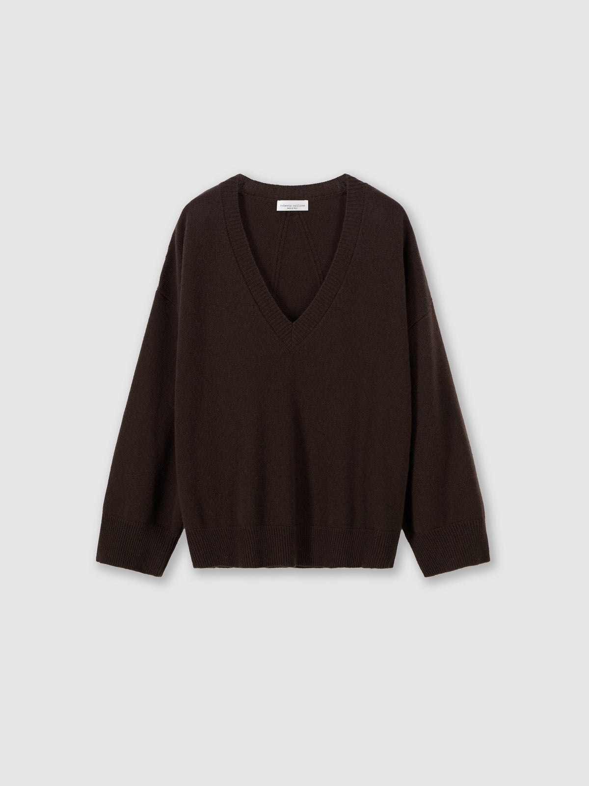 Jersey Roberto Collina cuello V lana merino mujer marrón, vista 5