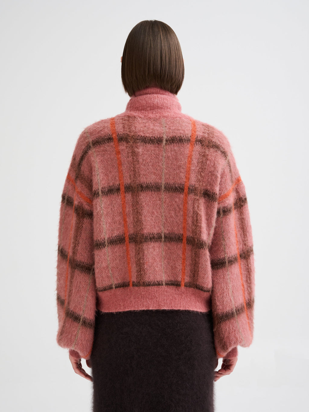 Jersey cuello alto Roberto Collina mujer jacquard geométrico rosa