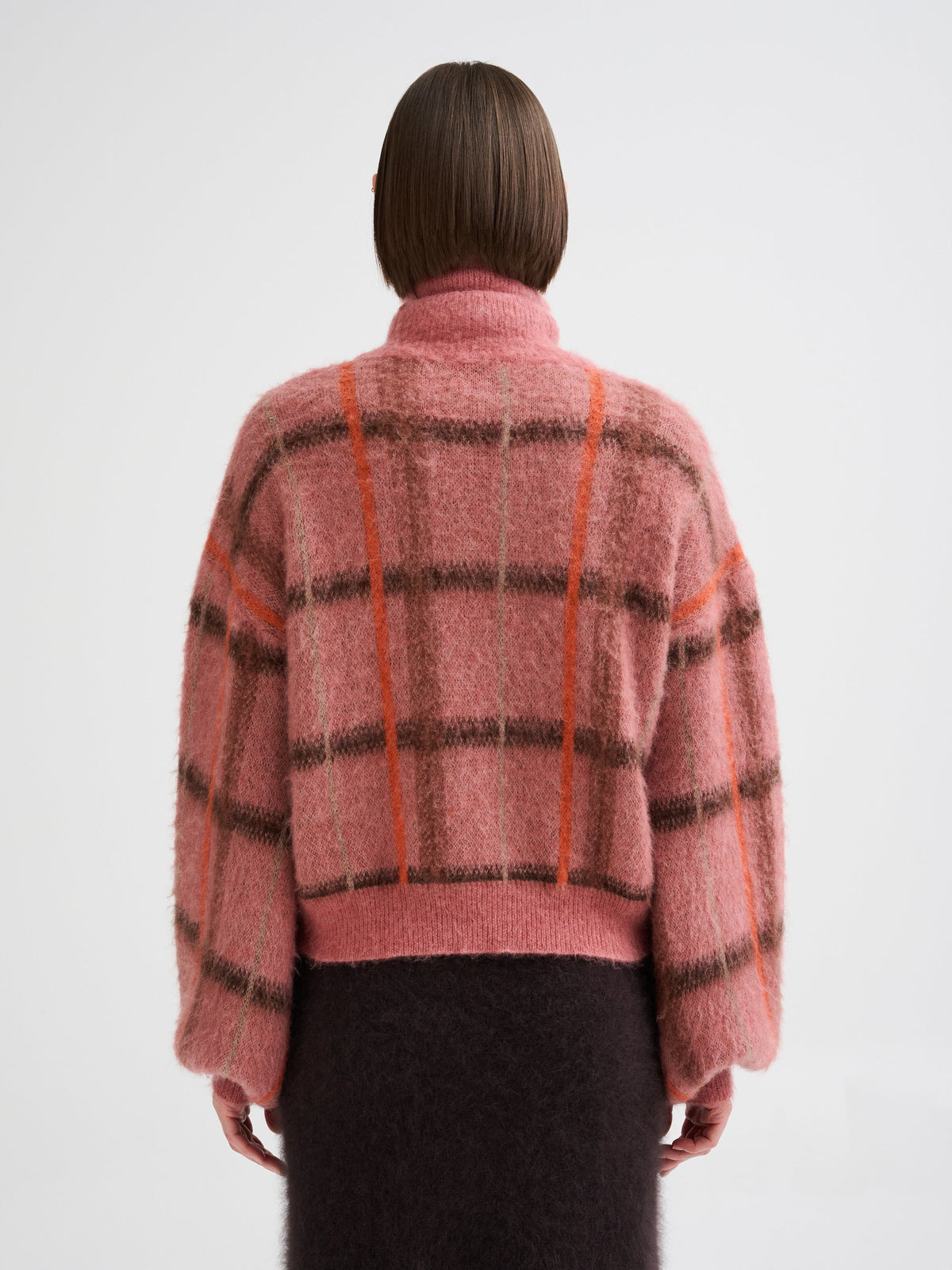 Jersey cuello alto Roberto Collina mujer jacquard geométrico rosa