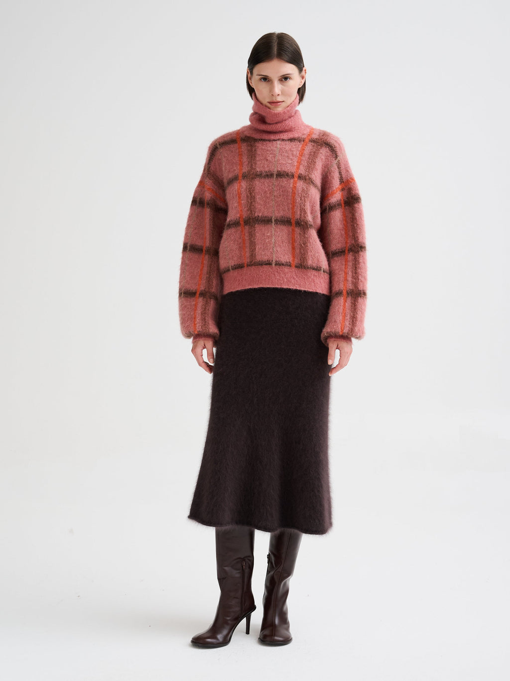 Jersey cuello alto Roberto Collina mujer jacquard geométrico rosa