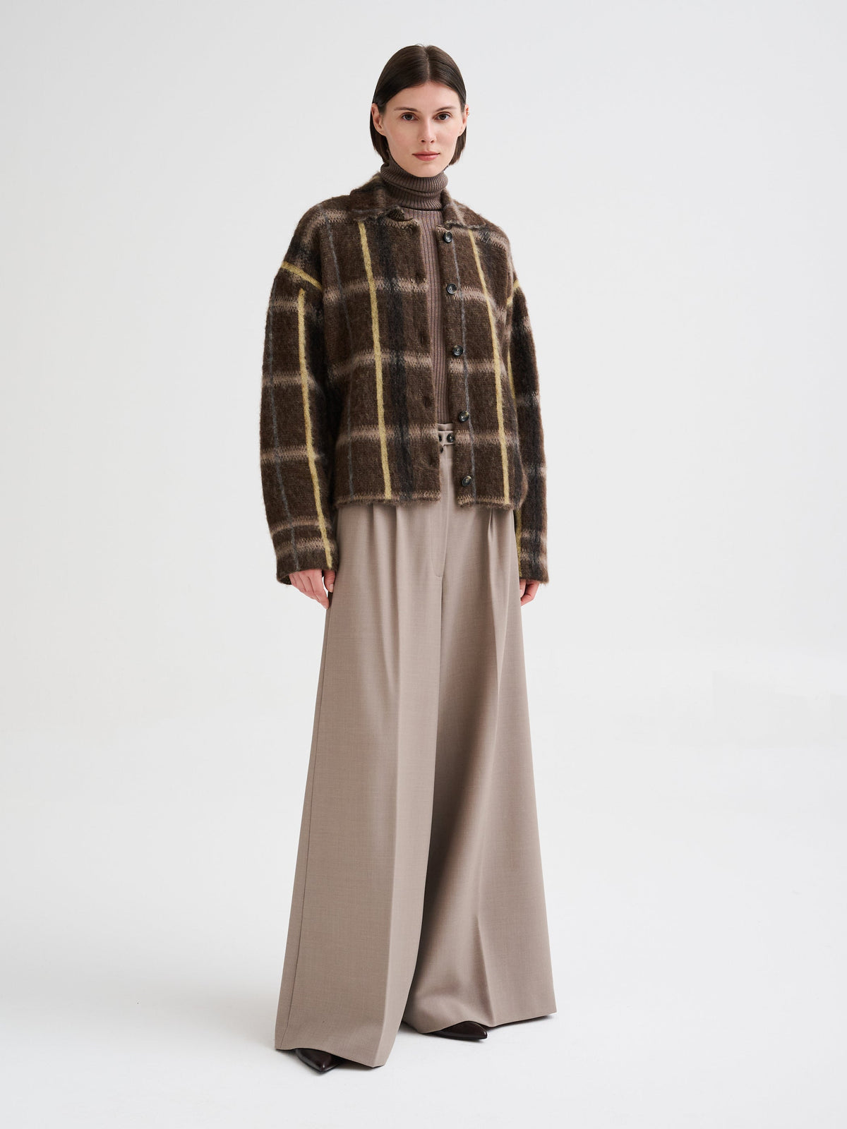 Overshirt Roberto Collina jacquard geométrico mujer marrón, vista 2