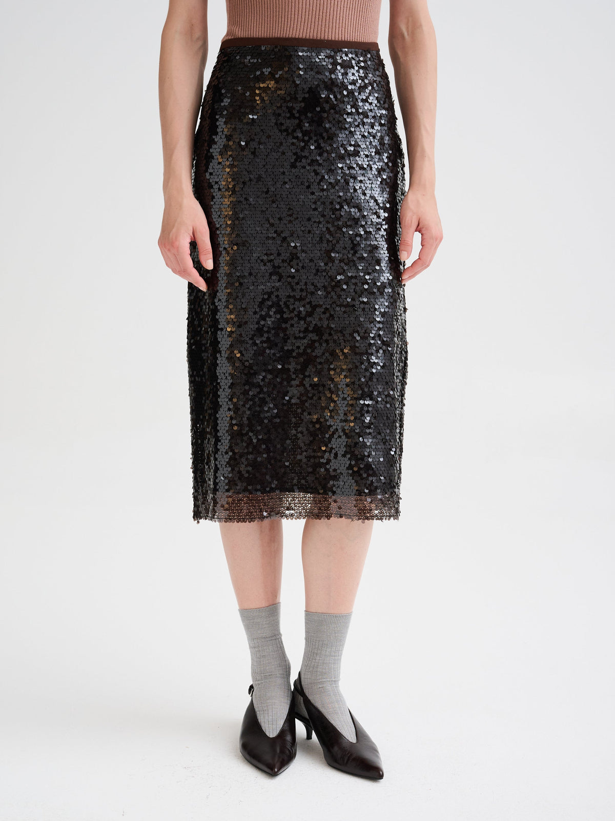 Falda midi de lentejuelas Roberto Collina mujer marrón