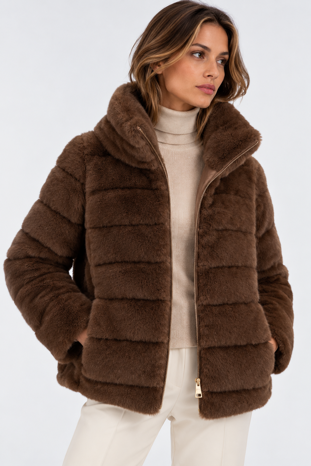Chaqueta Herno mujer efecto visón marrón chocolate oscuro