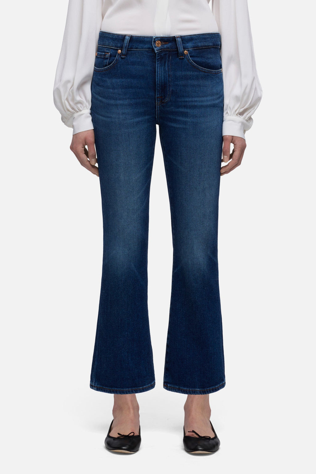 Vaquero 7 For All Mankind Cropped Boot azul oscuro de tiro medio, vista trasera