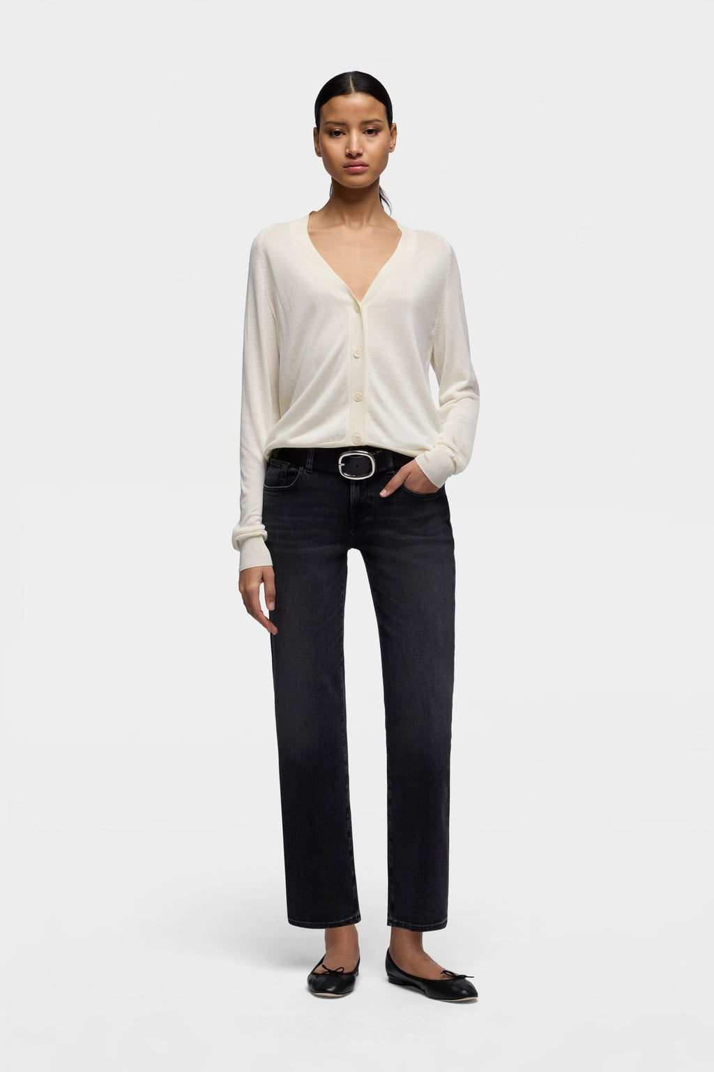 Vaquero recto tobillero 7 For All Mankind en gris, vista lateral
