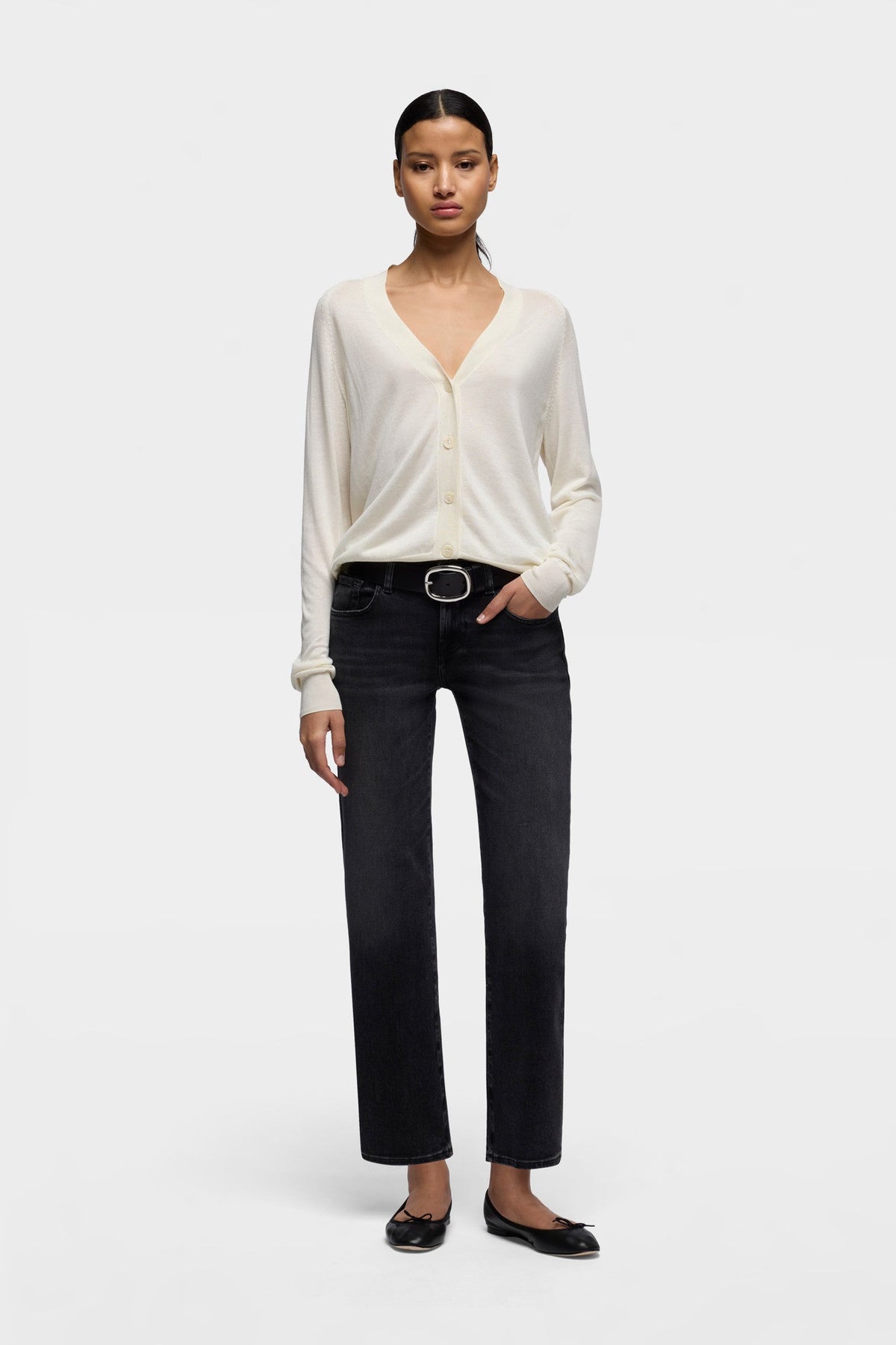 Vaquero recto tobillero 7 For All Mankind en gris, vista lateral