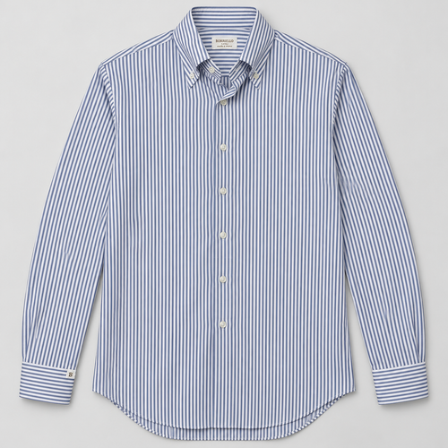 Camisa Borriello de hombre de mil rayas azul y blanco, cuello button-down, vista frontal
