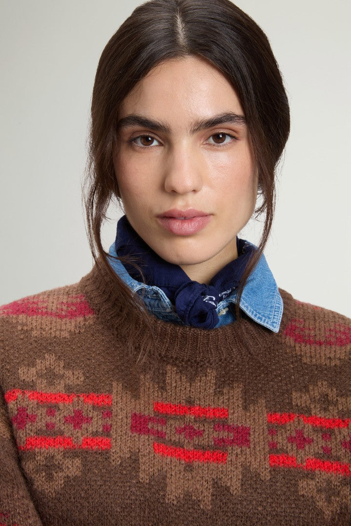 Jersey Woolrich mujer marrón fair isle de mohair