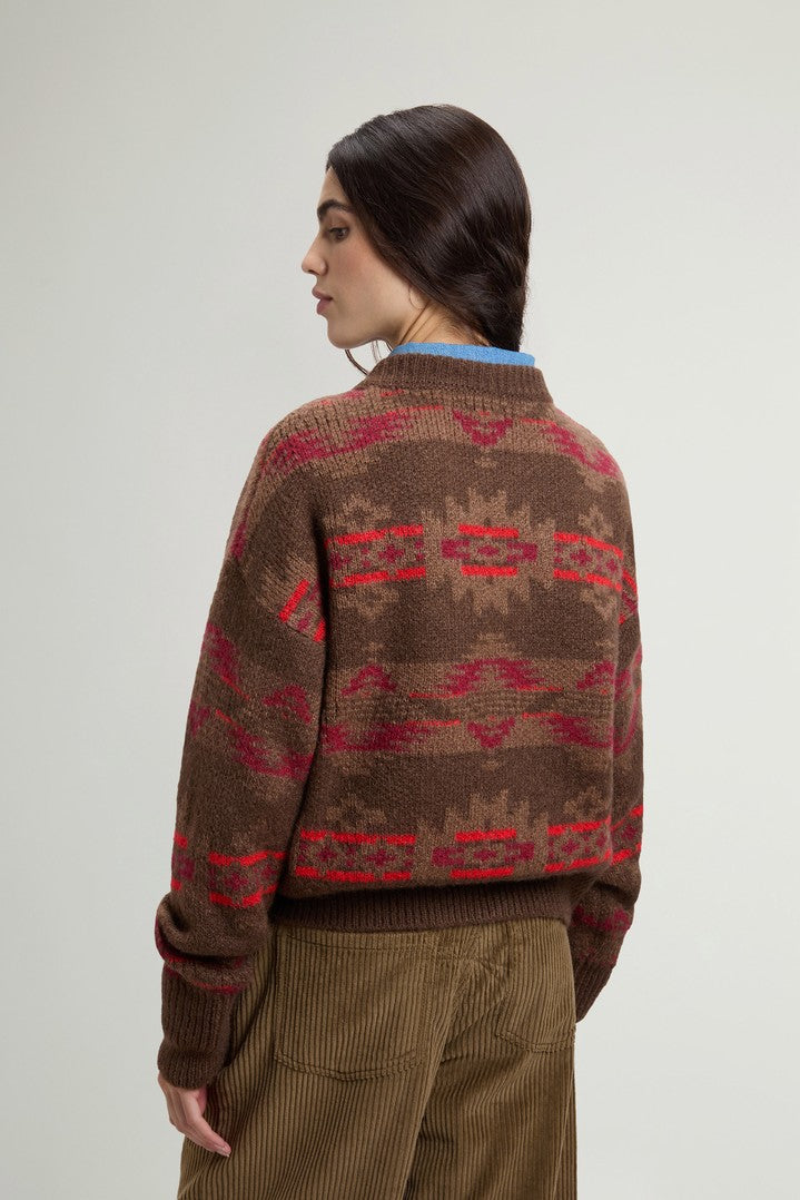 Jersey Woolrich mujer marrón fair isle de mohair