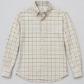 Camisa Borriello de hombre con cuadro caudrille verde sobre fondo crema, cuello button-down, vista frontal