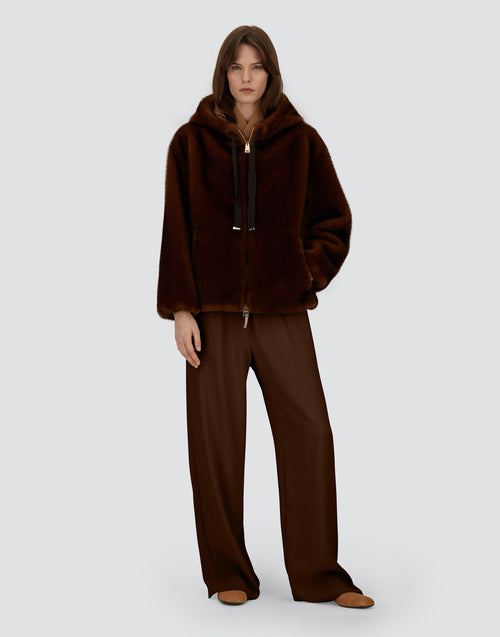 Bomber Herno mujer efecto visón con capucha marrón oscuro, vista 2