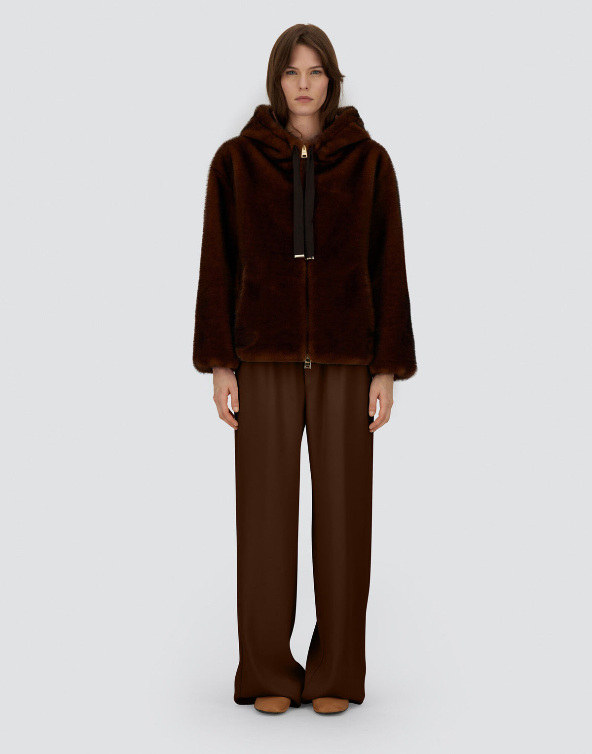 Bomber Herno mujer efecto visón con capucha marrón oscuro, vista 4