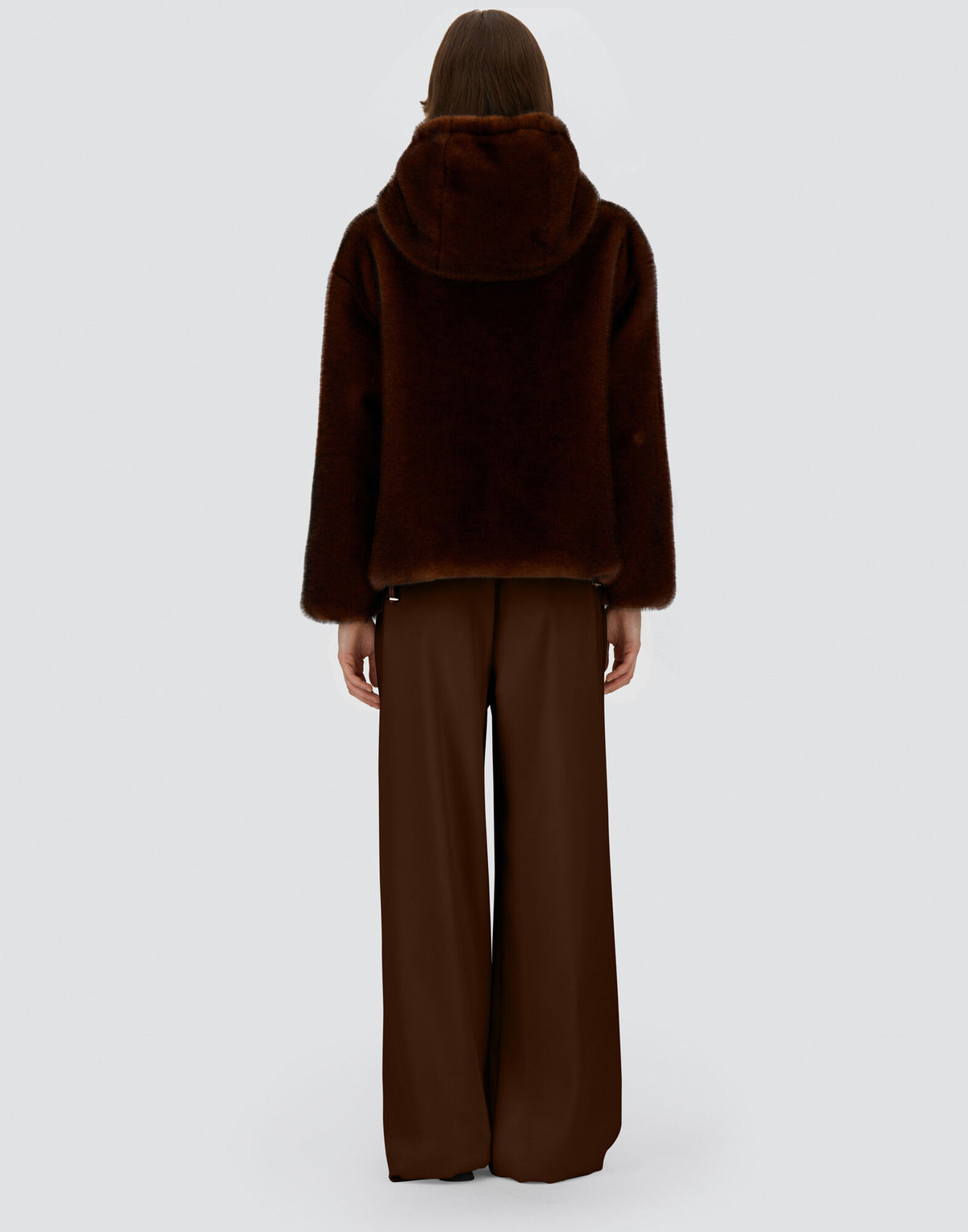Bomber Herno mujer efecto visón con capucha marrón oscuro, vista 5