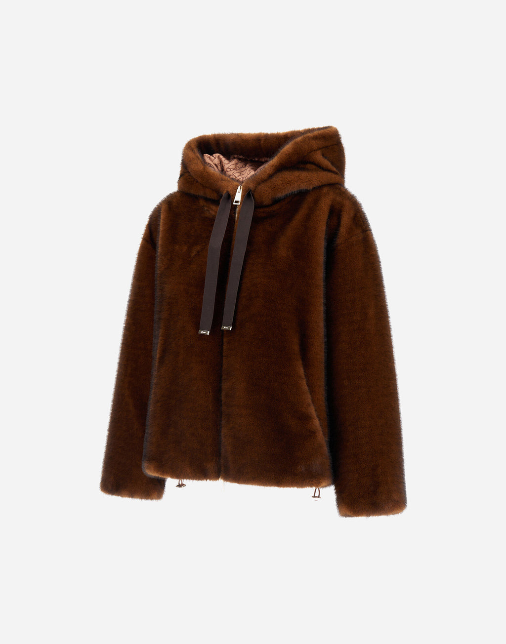 Bomber Herno mujer efecto visón con capucha marrón oscuro, vista 6
