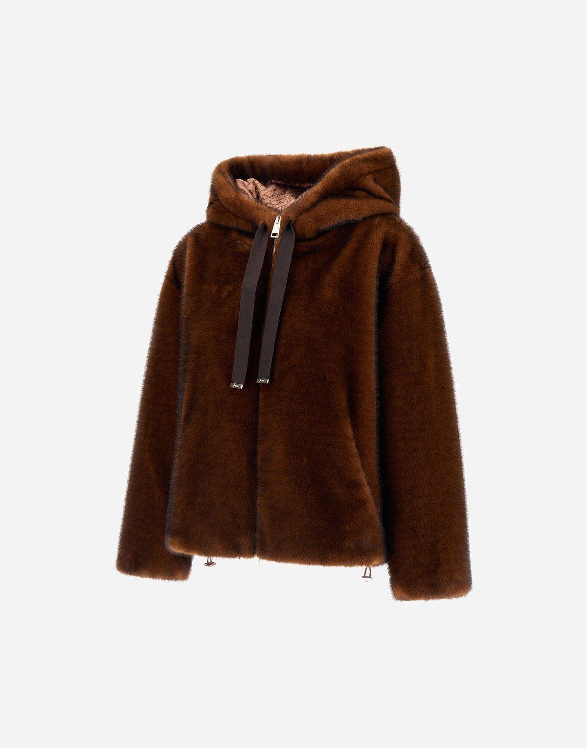 Bomber Herno mujer efecto visón con capucha marrón oscuro, vista 6