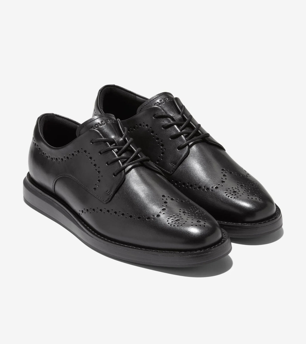Oxford Cole Haan Grand Neoclassic FlexCraft Wingtip negro, vista lateral frontal