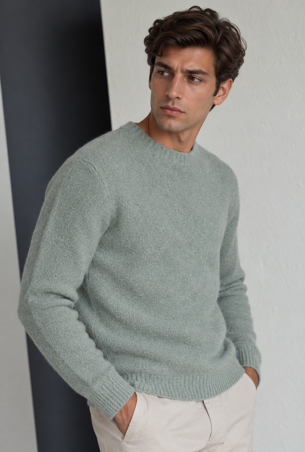 Jersey Ferrante bouclé Verde Agua en modelo