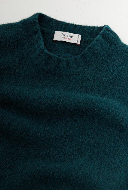Jersey Ferrante bouclé verde botella detalle de tejido y etiqueta