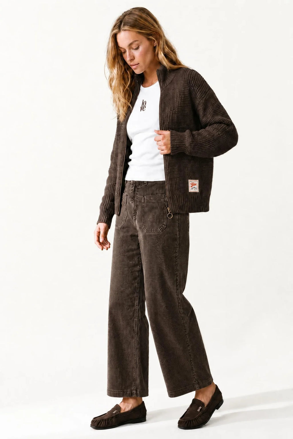 Five Jeans Lucia pantalón de pana ancho marrón para mujer