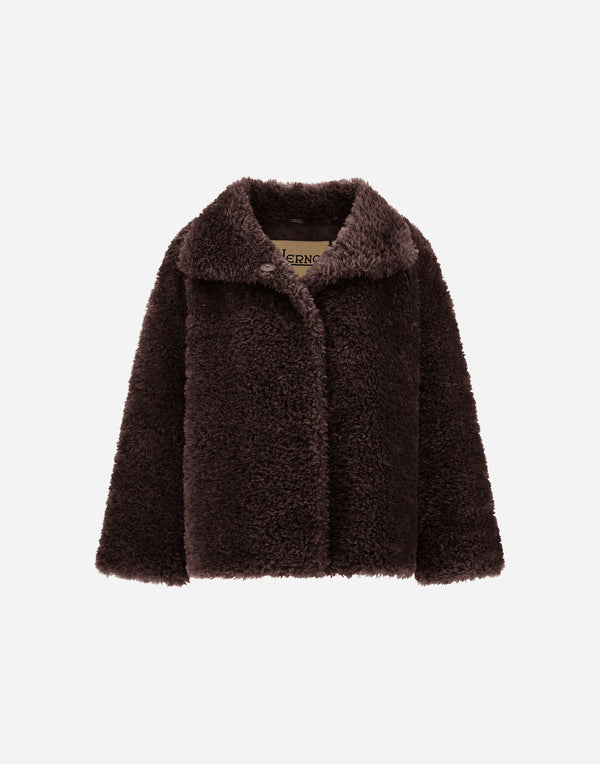 Chaqueta corta Herno mujer efecto pelo rizado chocolate oscuro