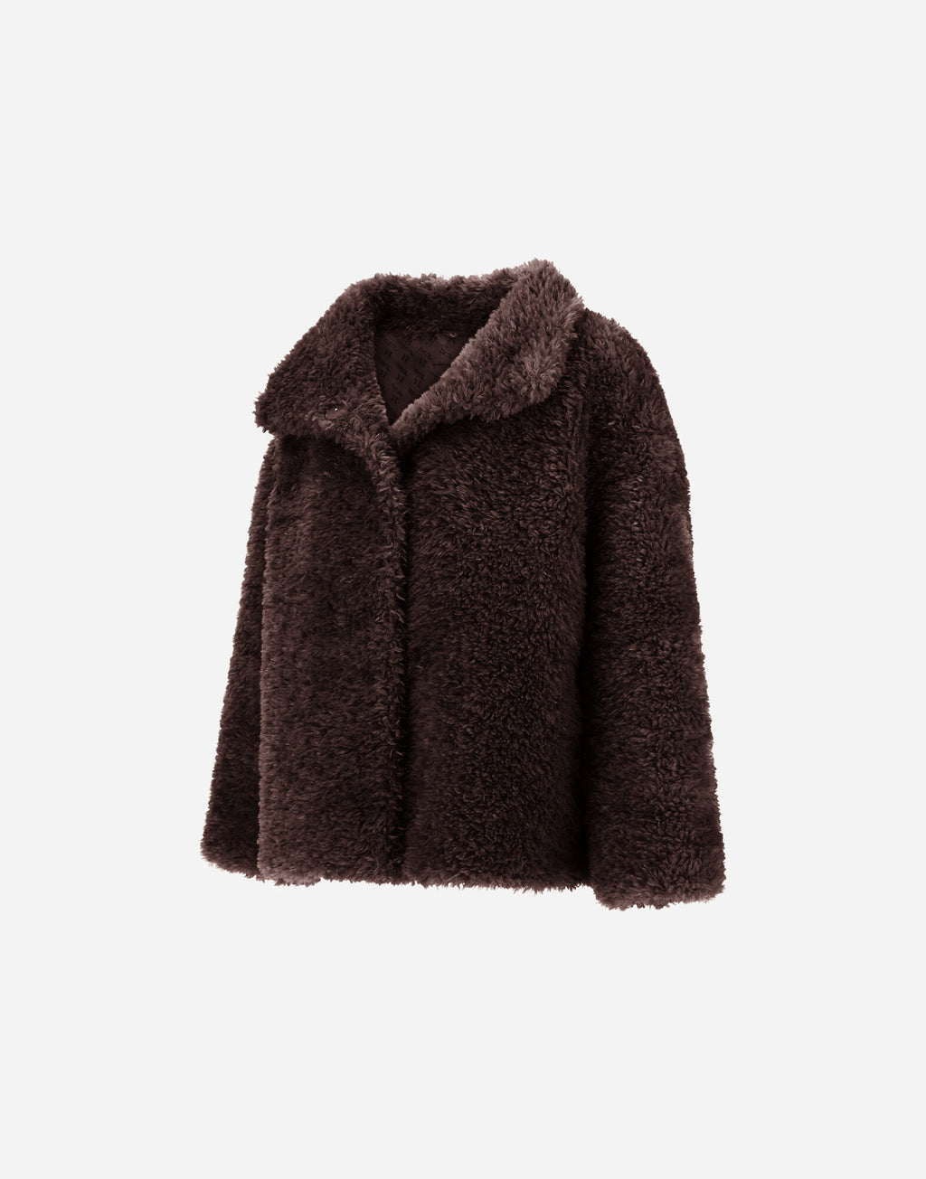 Chaqueta corta Herno de pelo rizado chocolate oscuro, vista lateral tres cuartos