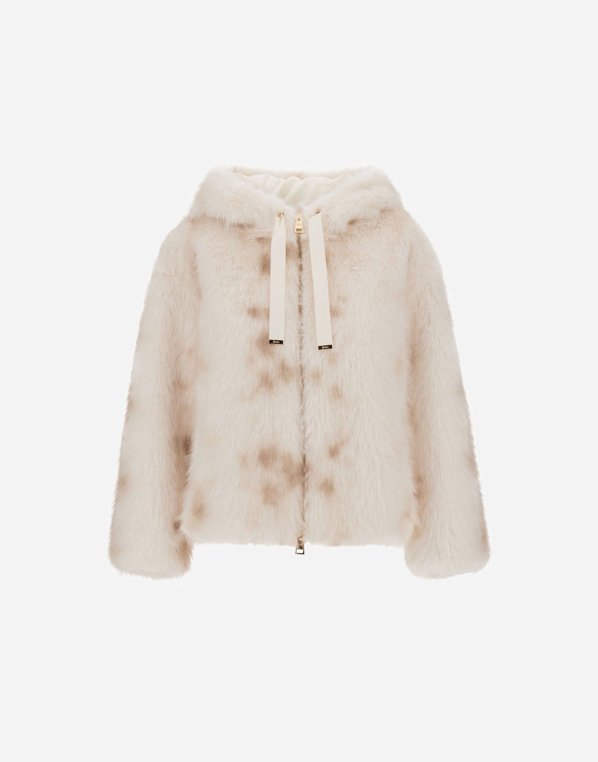 Chaqueta Herno mujer efecto lince marfil, vista frontal con capucha y cordones