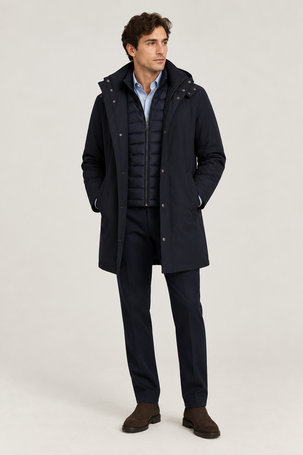 Chaquetón Herno New Business Membranated marino con modelo