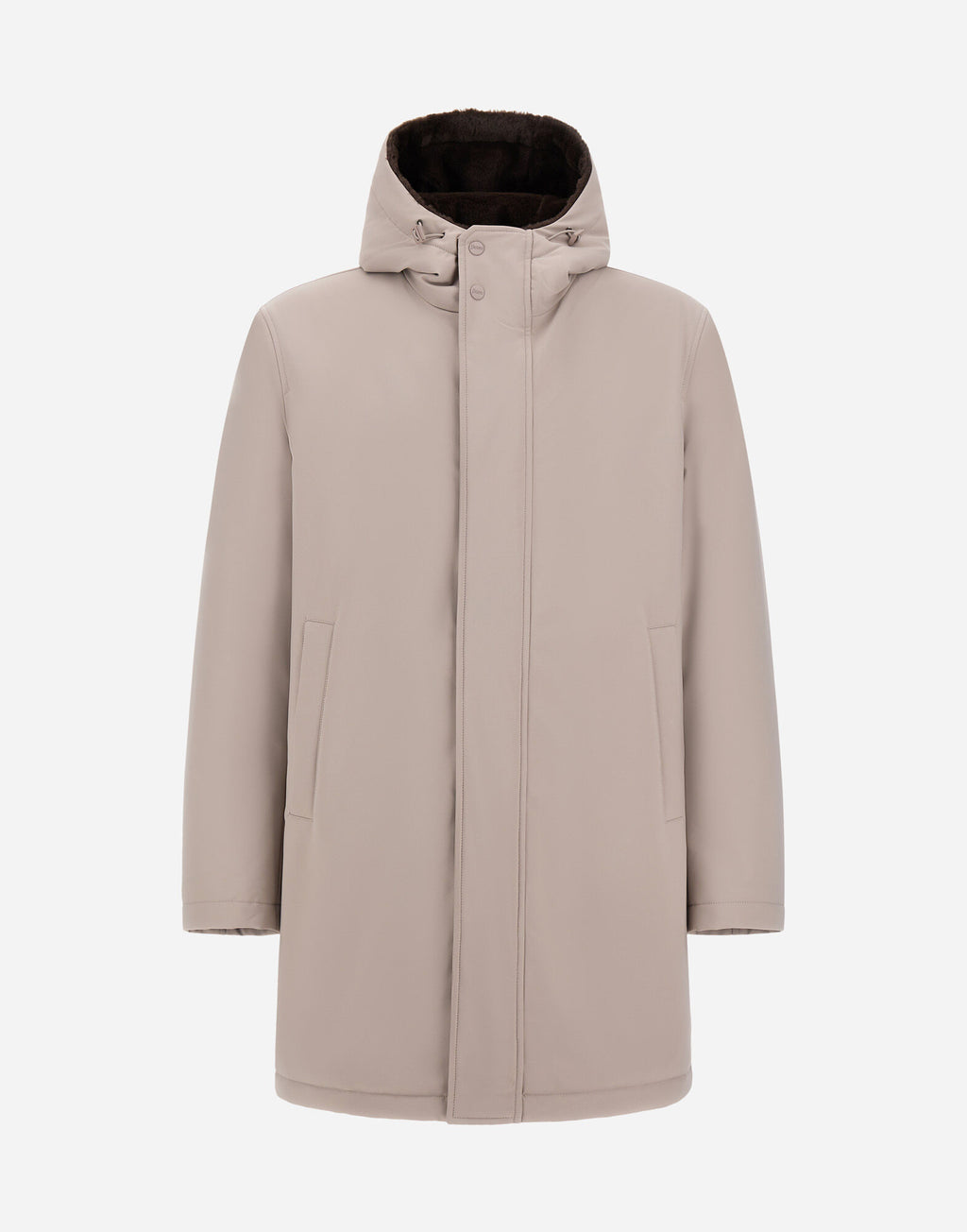 Parka Herno de twill mate y Light Faux Fur crudo