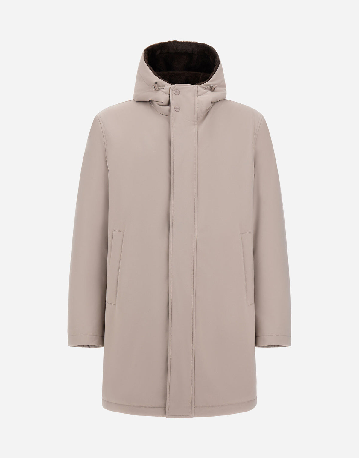 Parka Herno de twill mate y Light Faux Fur crudo