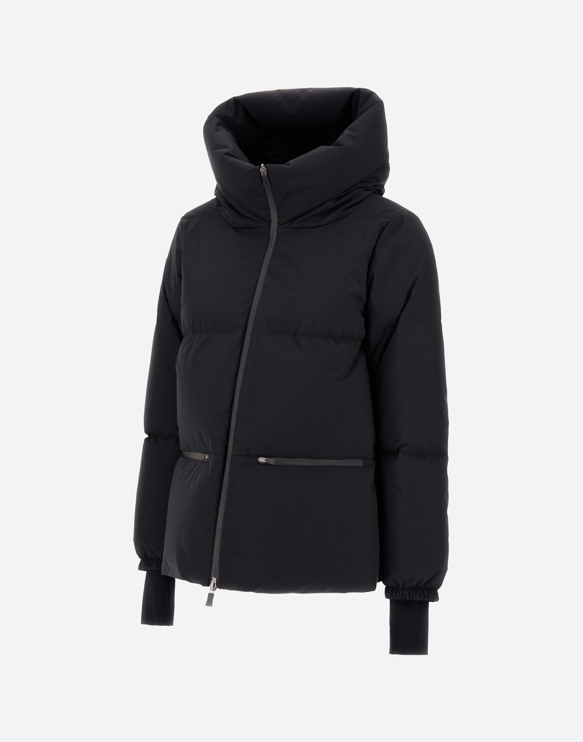 Chaqueta Herno Windstopper negra de mujer, vista tres cuartos con cremallera y bolsillos