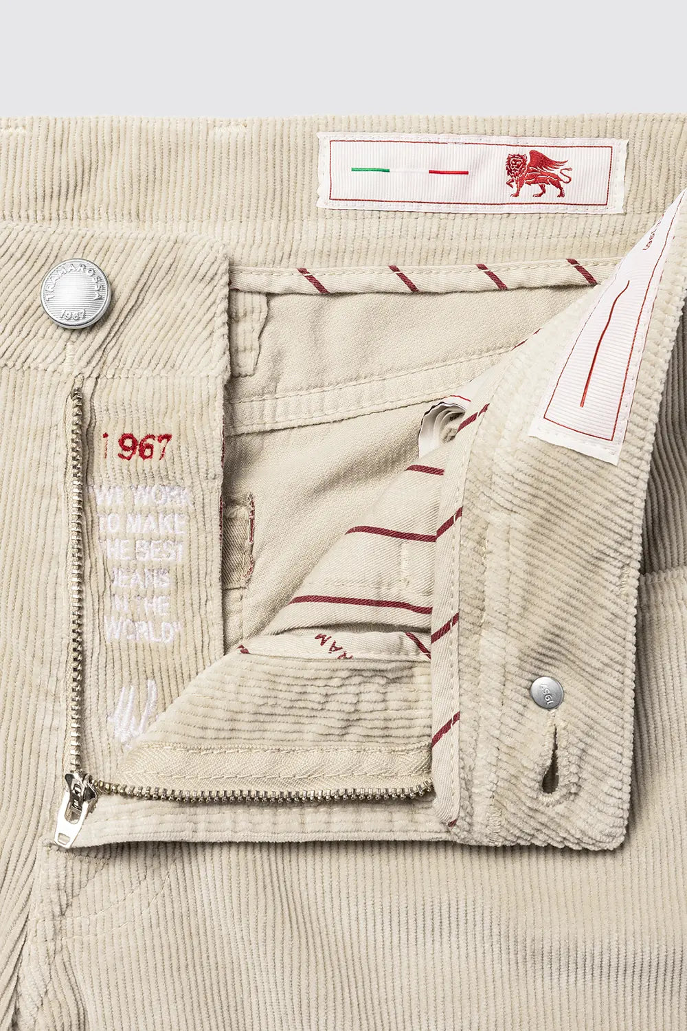 Pantalón Tramarossa Michelangelo Regular pana Beige detalle interior