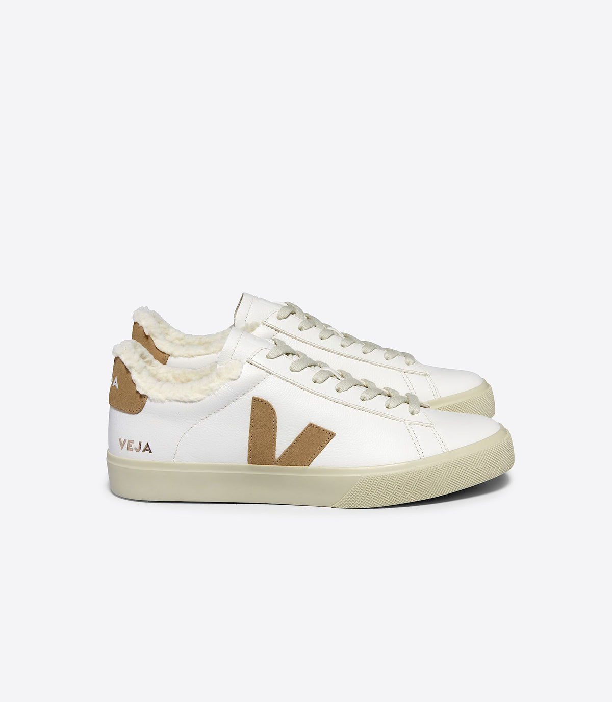 Zapatillas Veja Campo Fured mujer en cuero blanco y marrón