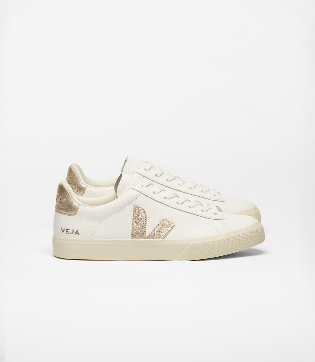 Zapatillas Veja Campo mujer en cuero blanco y platino